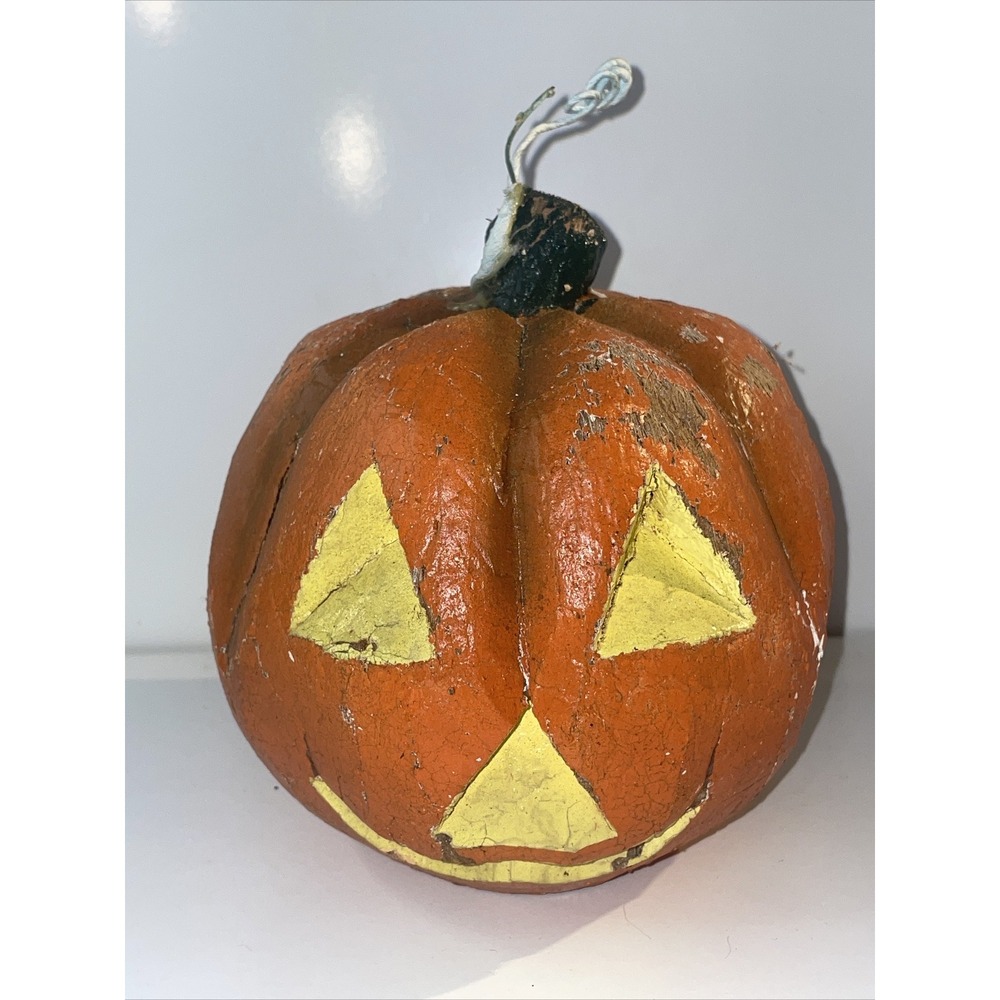 VTG Halloween‎ Coconut Pumpkin Jack-O-Lantern Handcrafted Philippines Painted E7